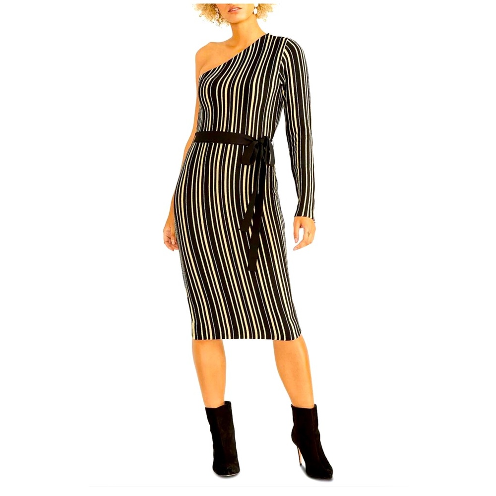 Rachel Roy One Shoulder Metallic Stripe Sweater Dress
